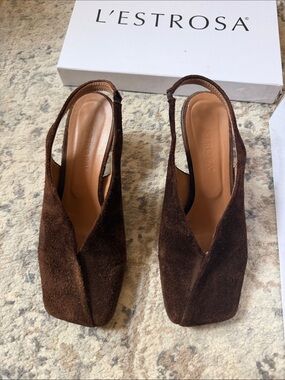 Brown Suede Slingback Heels - Women's Peep-Toe Pumps
